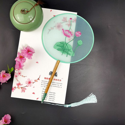 Modes ķīniešu stila koka roktura ventilatora izšuvumi puķu meitenei dāvana pārnēsājami mājas dekori Roku ventilatori Amatniecība deju ventilators