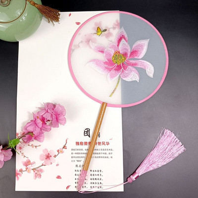 Modes ķīniešu stila koka roktura ventilatora izšuvumi puķu meitenei dāvana pārnēsājami mājas dekori Roku ventilatori Amatniecība deju ventilators