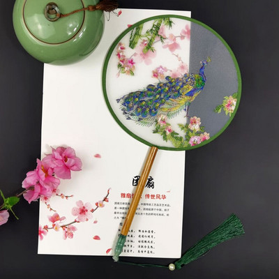 Modes ķīniešu stila koka roktura ventilatora izšuvumi puķu meitenei dāvana pārnēsājami mājas dekori Roku ventilatori Amatniecība deju ventilators