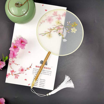 Modes ķīniešu stila koka roktura ventilatora izšuvumi puķu meitenei dāvana pārnēsājami mājas dekori Roku ventilatori Amatniecība deju ventilators