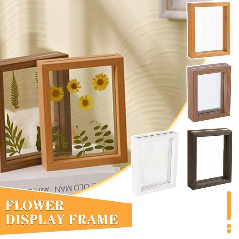 6/8 colių medinis dvipusis stiklo augalo pavyzdžio rėmas medinis rėmelis nuotraukų žurnalas Spalvotas nuotraukų rėmelis Skaidrus V3d4
