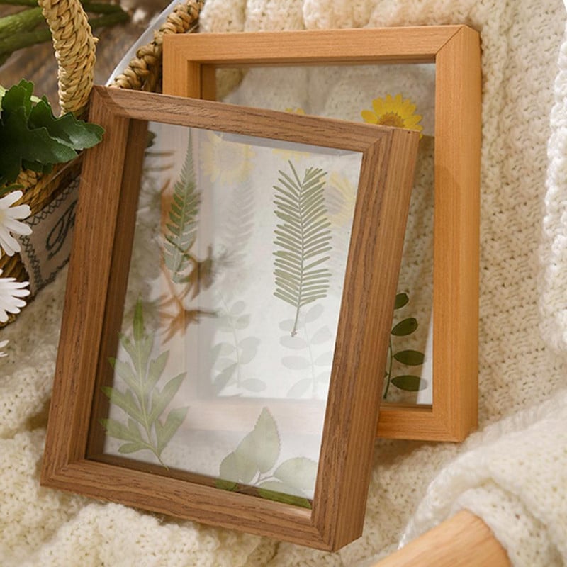 6/8 colių medinis dvipusis stiklo augalo pavyzdžio rėmas medinis rėmelis nuotraukų žurnalas Spalvotas nuotraukų rėmelis Skaidrus V3d4