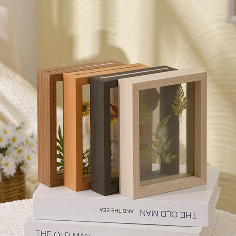 6/8 colių medinis dvipusis stiklo augalo pavyzdžio rėmas medinis rėmelis nuotraukų žurnalas Spalvotas nuotraukų rėmelis Skaidrus V3d4
