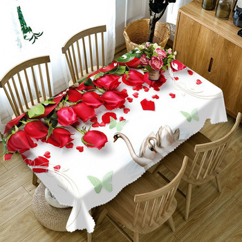 Червена роза Цвете Растение Модел Водоустойчива покривка за маса Домашно парти Сватбен декор Правоъгълна покривка за маса Mantel Mesa