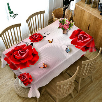 Червена роза Цвете Растение Модел Водоустойчива покривка за маса Домашно парти Сватбен декор Правоъгълна покривка за маса Mantel Mesa