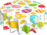 Lieldienu galdauts apaļš 60 collas Priecīgas Lieldienu dienas Olas Zaķa svētku dekoratīvs, krāsains galdauts brīvdabas piknika ballītei