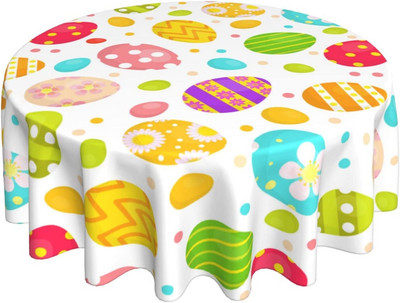 Lieldienu galdauts apaļš 60 collas Priecīgas Lieldienu dienas Olas Zaķa svētku dekoratīvs, krāsains galdauts brīvdabas piknika ballītei