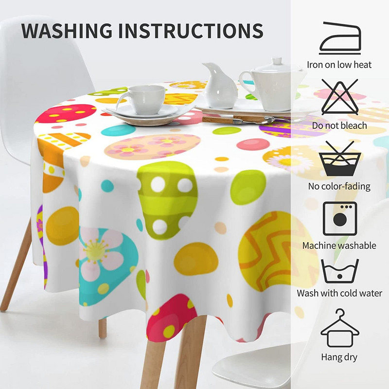 Lieldienu galdauts apaļš 60 collas Priecīgas Lieldienu dienas Olas Zaķa svētku dekoratīvs, krāsains galdauts brīvdabas piknika ballītei