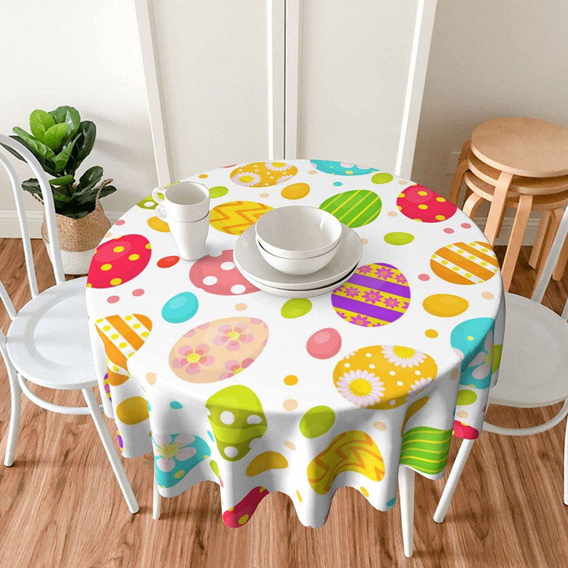 Lieldienu galdauts apaļš 60 collas Priecīgas Lieldienu dienas Olas Zaķa svētku dekoratīvs, krāsains galdauts brīvdabas piknika ballītei