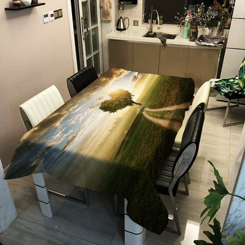 3D дигитален пейзажен печат Покривка Правоъгълна ленена покривка против петна Кухня Декорация за трапезария Подложка за пикник