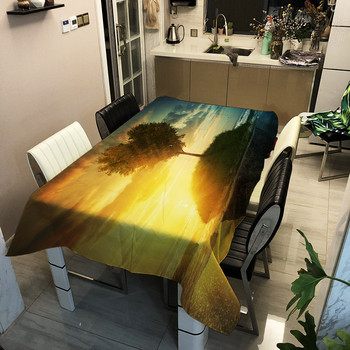 3D дигитален пейзажен печат Покривка Правоъгълна ленена покривка против петна Кухня Декорация за трапезария Подложка за пикник