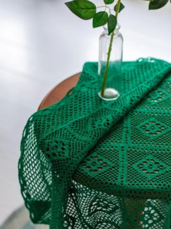 Памучна покривка за маса Куха плетена дантела Европейска едноцветна подложка Следобеден чай Фон за снимане Плат Реквизит