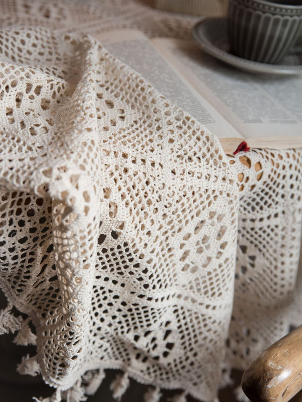 Pamut terítő alátét horgolt csipke üreges európai egyszínű tányéralátét délutáni tea lövés háttér textil kellékek