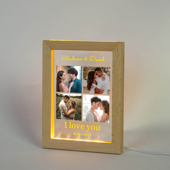 Персонализирана фоторамка за влюбени Нощна лампа Персонализирани снимки Акрилна LED лампа USB захранвана двойка Годишнина Подаръци за Свети Валентин