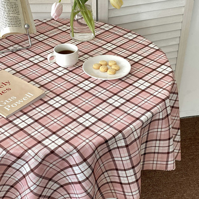 Korėjos Ins Pink Stripe Grid Apvali staltiesė Paprasto stiliaus fonas Namų dekoras Arbatos stalo dangtis Valgomojo stalo užtiesalai Nuotraukų rekvizitai