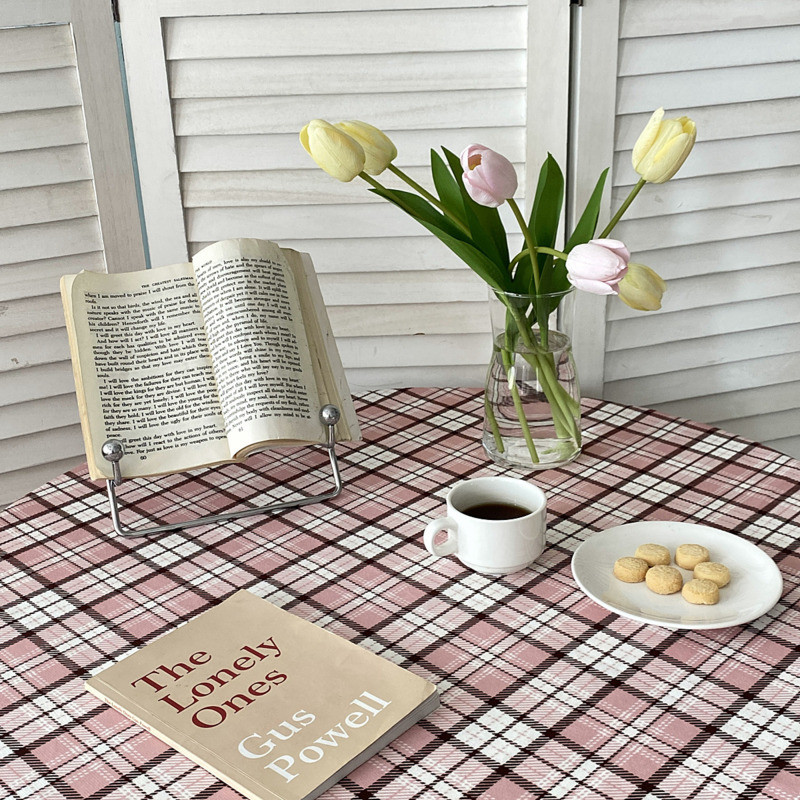 Korėjos Ins Pink Stripe Grid Apvali staltiesė Paprasto stiliaus fonas Namų dekoras Arbatos stalo dangtis Valgomojo stalo užtiesalai Nuotraukų rekvizitai