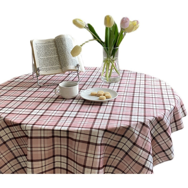 Korėjos Ins Pink Stripe Grid Apvali staltiesė Paprasto stiliaus fonas Namų dekoras Arbatos stalo dangtis Valgomojo stalo užtiesalai Nuotraukų rekvizitai