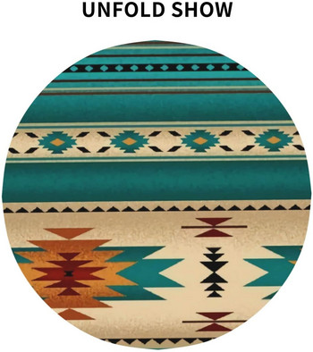 Στρογγυλό τραπεζομάντιλο 60 ιντσών Native Native Turquoise Rripe Κάλυμμα τραπεζιού Νοτιοδυτικών Αζτέκων Διακοσμητικό επιτραπέζιο πάρτι με προστασία από τη σκόνη