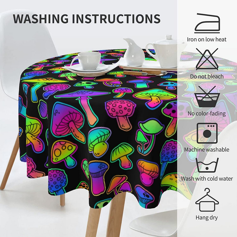 Galdauts Sēņu Magic Trippy apaļš 60 collu galda pārklājs Poliestera traipu un grumbu izturīgs galdauts virtuves ēdināšanai