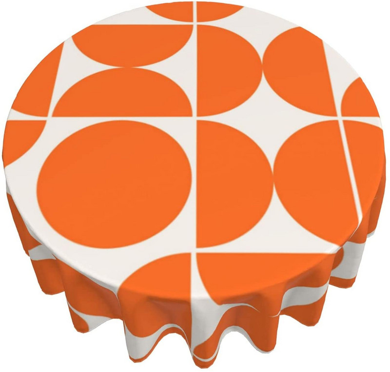 Gadsimta vidus mūsdienu ģeometriski oranžas mākslas apdrukas galdauts, apaļš galdauts, galdauts virtuvei ēdamistabai brīvdienu piknikam