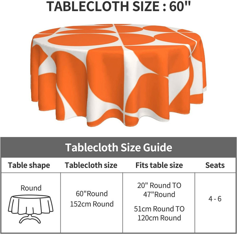 Gadsimta vidus mūsdienu ģeometriski oranžas mākslas apdrukas galdauts, apaļš galdauts, galdauts virtuvei ēdamistabai brīvdienu piknikam