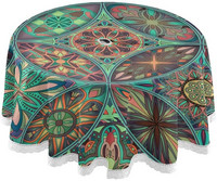 Mandala kültéri kerek asztalterítő 60`` vízálló poliészter terítő esernyőlyukkal és cipzárral a háztáji parti BBQ dekorációhoz