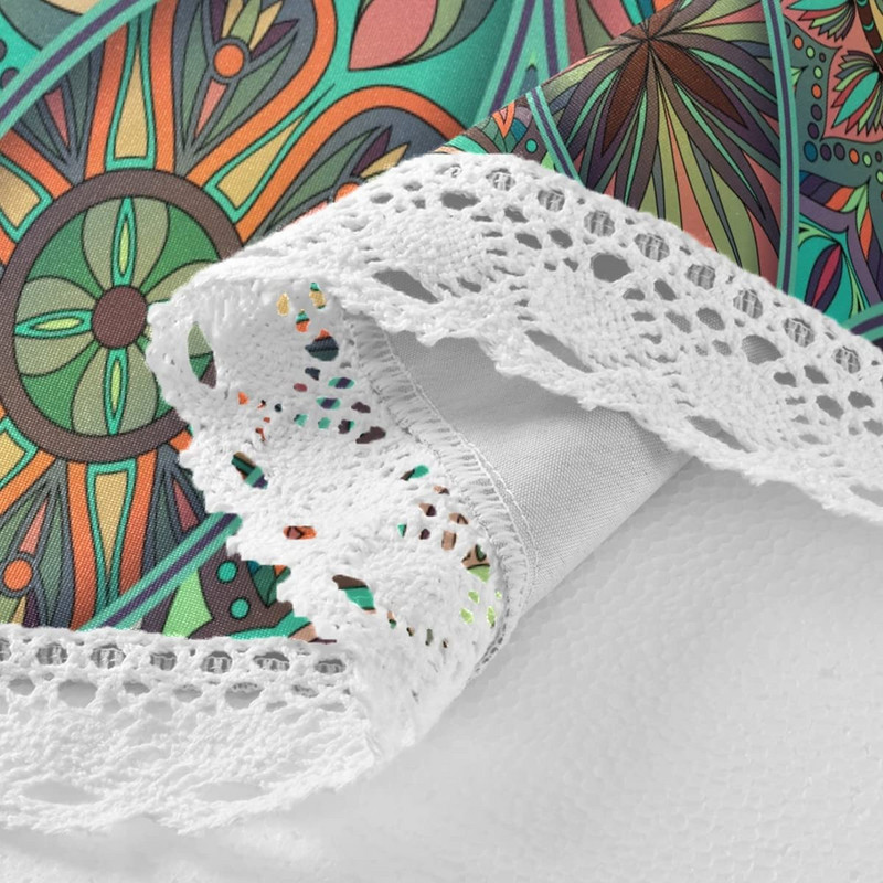 Mandala kültéri kerek asztalterítő 60`` vízálló poliészter terítő esernyőlyukkal és cipzárral a háztáji parti BBQ dekorációhoz