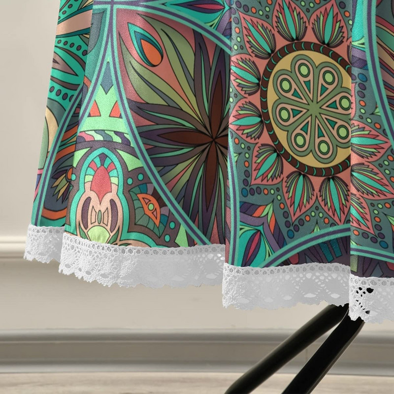 Mandala kültéri kerek asztalterítő 60`` vízálló poliészter terítő esernyőlyukkal és cipzárral a háztáji parti BBQ dekorációhoz