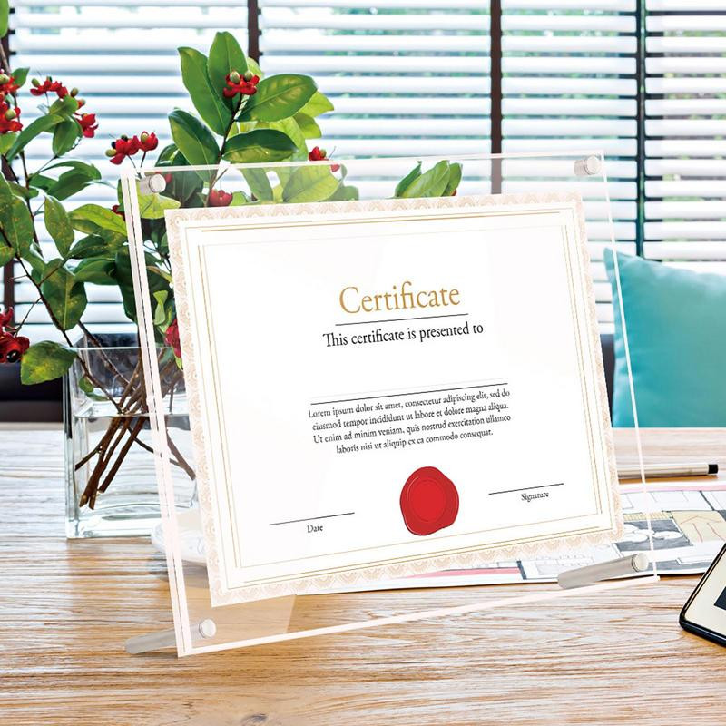 Átlátszó képkeret akril képkeret átlátszó fotókártya tartó poszter bizonyítvány kijelző állvány Otthoni asztali dísz