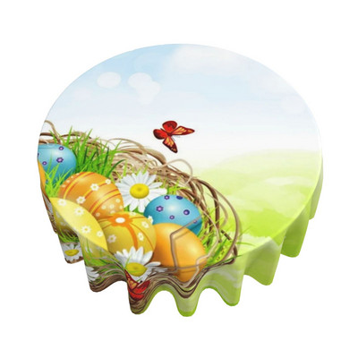 Head ülestõusmispüha Ümmargune laudlina lihavõttemunad muru laudlina kate Pestav polüester Dekoratiiv puhkemaja peopikniku jaoks