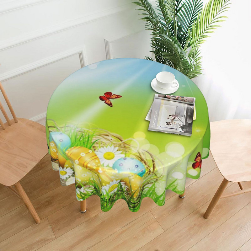 Head ülestõusmispüha Ümmargune laudlina lihavõttemunad muru laudlina kate Pestav polüester Dekoratiiv puhkemaja peopikniku jaoks