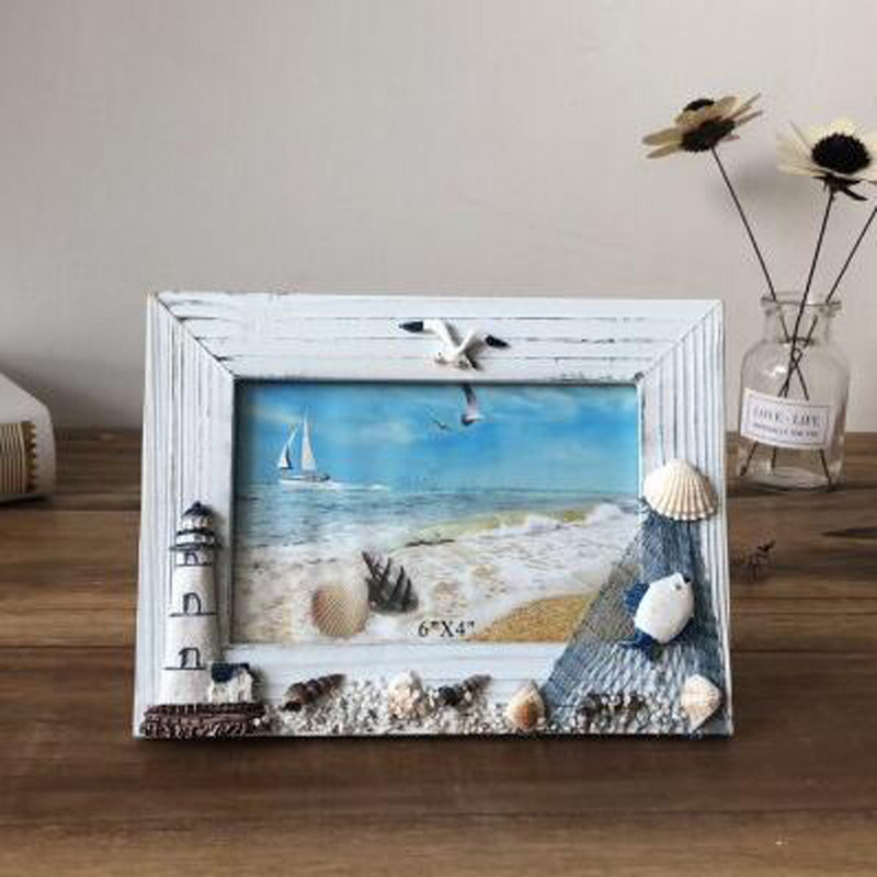 Elegáns fa képkeret családi esküvői fotótartó otthoni esküvői tengerparti kunyhóház dekorációjához