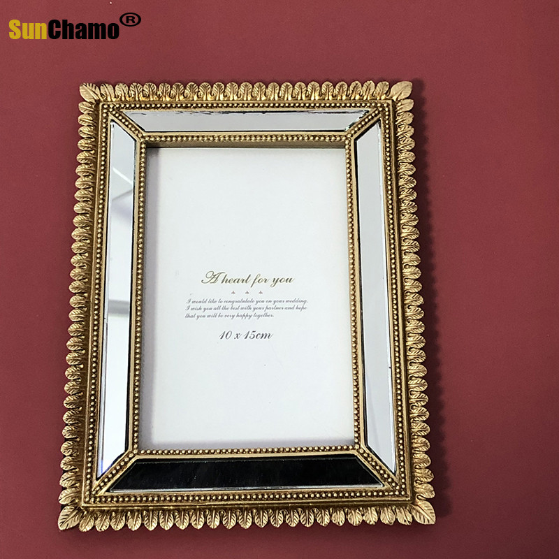 Új Nordic Mirror Glass képkeret 2,5 hüvelykes 6 hüvelykes retro faragott négylevelű lóhere szett Csúcsminőségű, remek modell szobagyanta