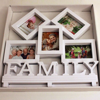 Сиамска комбинация с 5 дупки Бяла рамка за снимки Декорация на семейни букви Поставка за изложба на снимки Детска креативна поставка