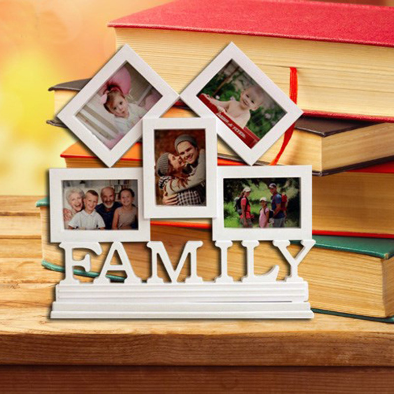 Στάση προβολής φωτογραφιών με 5 τρύπες, λευκή κορνίζα, οικογενειακό γράμμα, φωτογραφία, δημιουργική βάση οθόνης