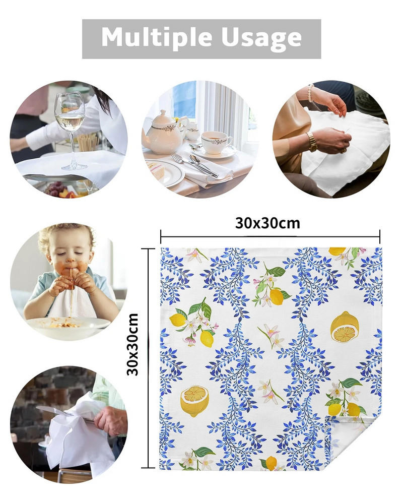 Vintage citronu ziedu lapas Atkārtoti lietojamas galda salvetes Kāzu ballīšu dekorācijas festivāls Virtuves Ēdamistabas salvetes Galda dekors