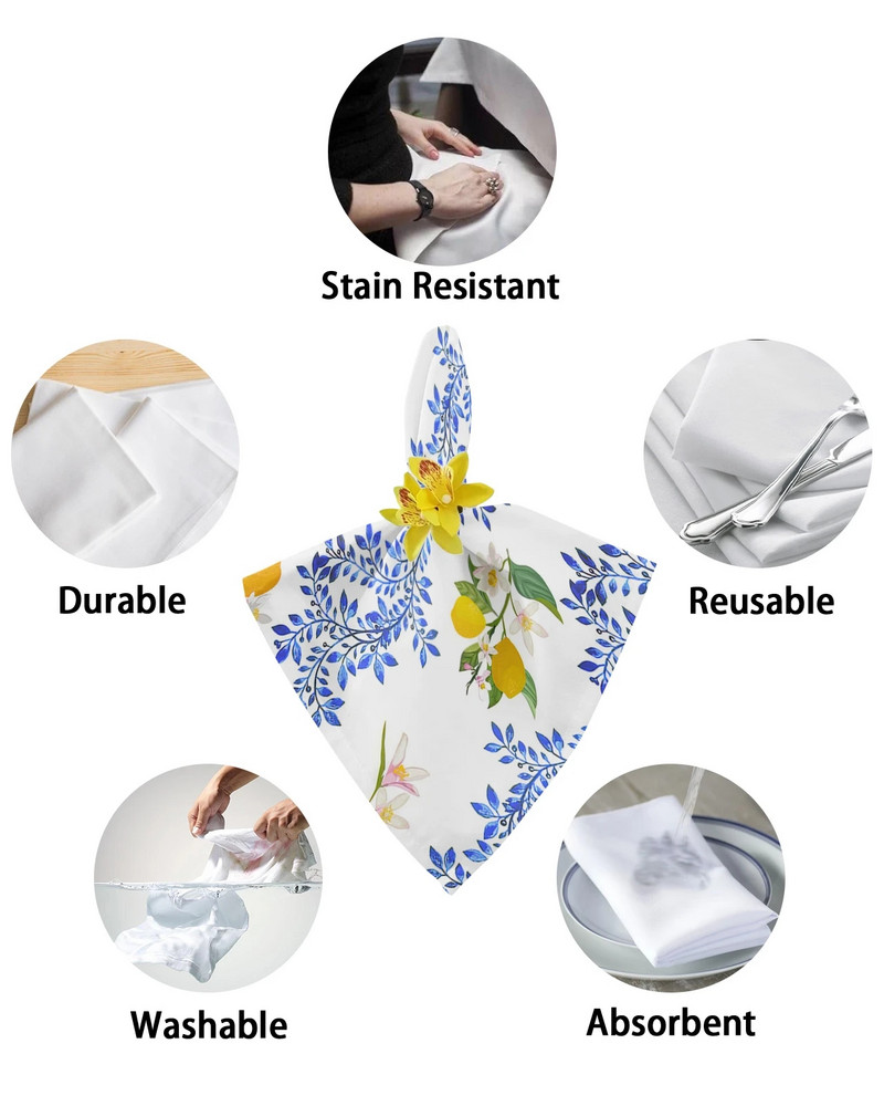 Vintage citronu ziedu lapas Atkārtoti lietojamas galda salvetes Kāzu ballīšu dekorācijas festivāls Virtuves Ēdamistabas salvetes Galda dekors