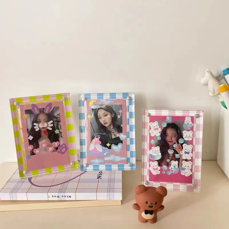Akrilna šahovnica 3-inčni okvir za fotografije Mali okvir za prikaz kartice za fotografije Papir za naljepnice Snažni magnetski dvostrani polaroid