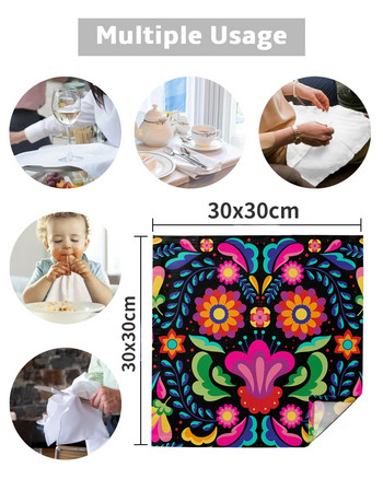Мексикански фестивал Модел Текстура Квадратна кърпа Салфетка за маса Сватбена украса Покривка за маса Кухня Салфетки за сервиране на вечеря