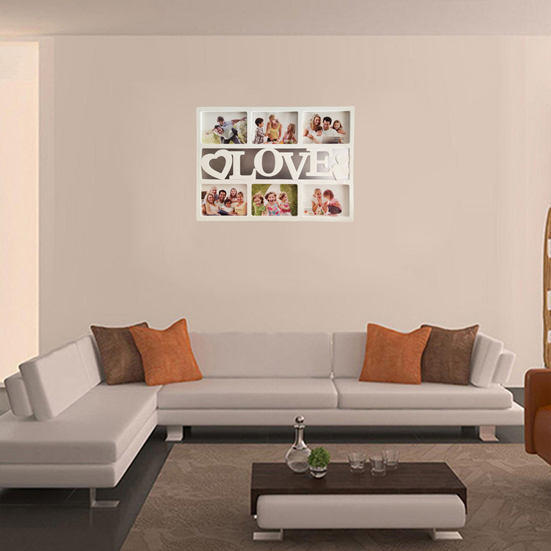 Θήκη φωτογραφιών Πολλαπλών πλαισίων Οικογενειακές φωτογραφίες Κολάζ Λευκές κορνίζες Letter πλακάκια Εικόνα Εξατομικευμένο άλμπουμ τοίχου