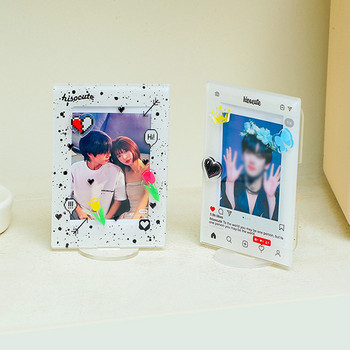 ins Kpop Idol Photo Album 3 инча Idol Photocard Holder Пощенски картички Защитен калъф Photo Sleeves Desktop Decoration Display Stand