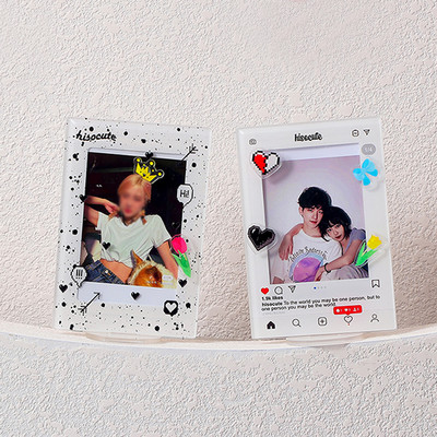 ins Kpop Idol Photo Album 3 инча Idol Photocard Holder Пощенски картички Защитен калъф Photo Sleeves Desktop Decoration Display Stand