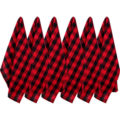6gab klasiskas baltas, melnas rūtainas galda salvetes 18 collu * 18 collu kokvilnas Ziemassvētku rotājumu auduma salvetes virtuves viesnīcas vakariņu dekors
