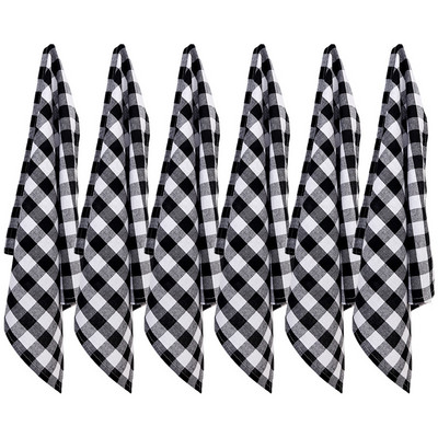 6gab klasiskas baltas, melnas rūtainas galda salvetes 18 collu * 18 collu kokvilnas Ziemassvētku rotājumu auduma salvetes virtuves viesnīcas vakariņu dekors