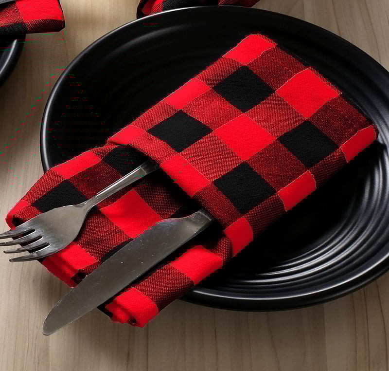 6gab klasiskas baltas, melnas rūtainas galda salvetes 18 collu * 18 collu kokvilnas Ziemassvētku rotājumu auduma salvetes virtuves viesnīcas vakariņu dekors