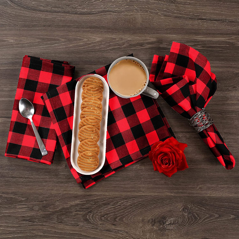6gab klasiskas baltas, melnas rūtainas galda salvetes 18 collu * 18 collu kokvilnas Ziemassvētku rotājumu auduma salvetes virtuves viesnīcas vakariņu dekors