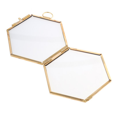 Moodne käsitsi valmistatud kuusnurkne vasest ja klaasist kaunistus fotokunsti näidise riputusraam