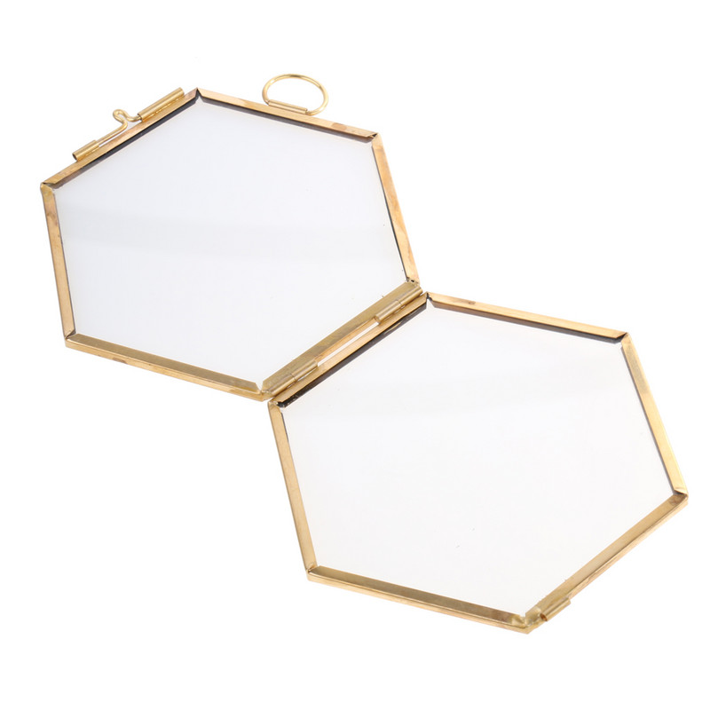 Moodne käsitsi valmistatud kuusnurkne vasest ja klaasist kaunistus fotokunsti näidise riputusraam