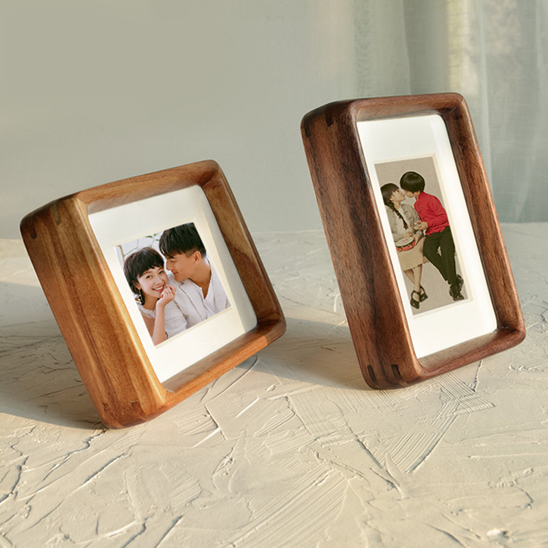 3/4/5 collu mini foto rāmis melns riekstkoks gluds apaļš attēlu rāmis masīvkoka darbvirsmas rotājumi mājas dekorēšanai