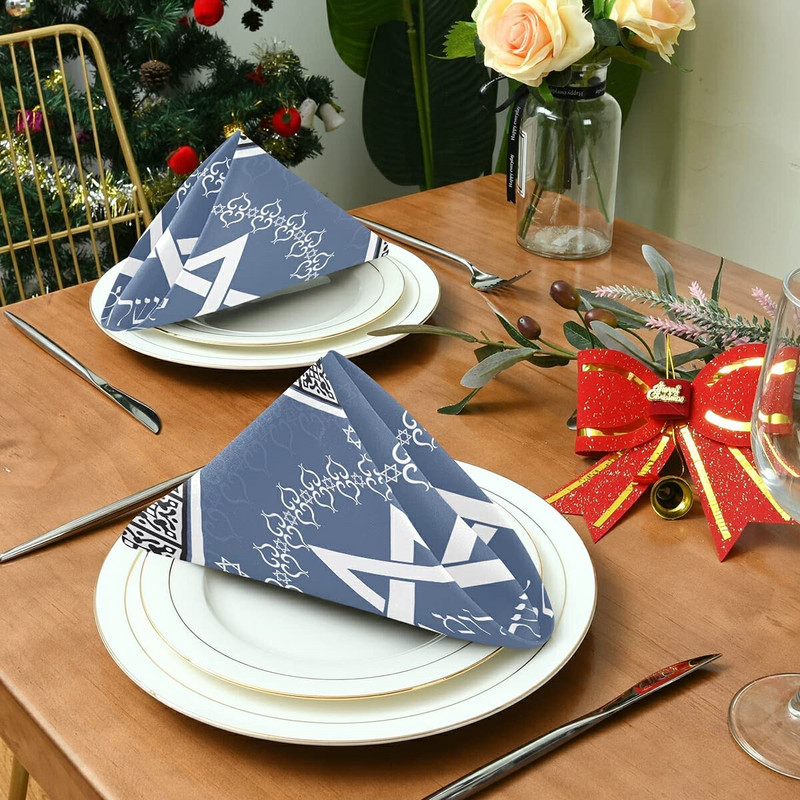 Boldog Hanukát abrosz szalvéták Dávid-csillag Zsidó ünnepi parti Asztali dekoráció Újrafelhasználható konyhai törölközők Asztali szalvéták